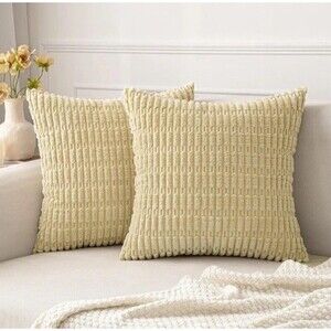Pack of 2 Corduroy Decorative Throw Pillow Covers 18x18 Inch Soft Boho Striped